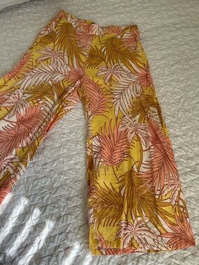 Tahari Yellow and Pink Linen Tropical Skirt